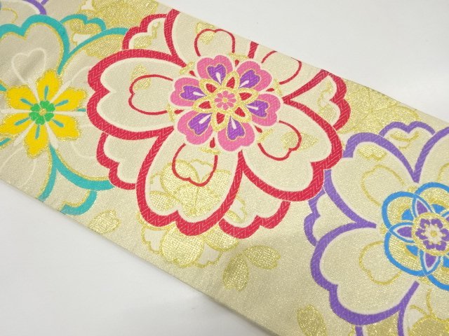 アンティーク　八重桜模様織り出し袋帯（材料）
